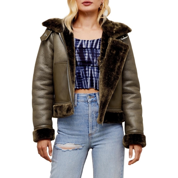 Faux leather cropped bomber jacket - Picture 2 of 8